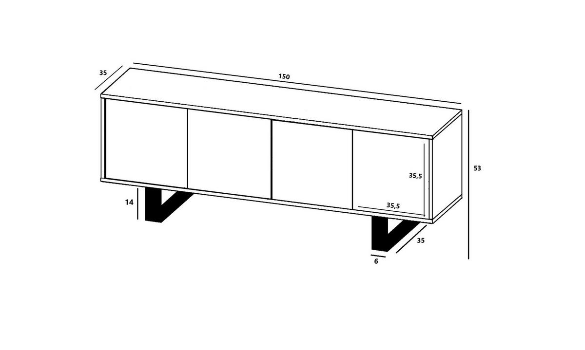 TV-SCHRANK Apollo2 Eiche wotan Weiß Matt mit Metallbeinen 150 cm - Weiß, Holzwerkstoff/Metall (150/53/35cm) - Meble Lindner