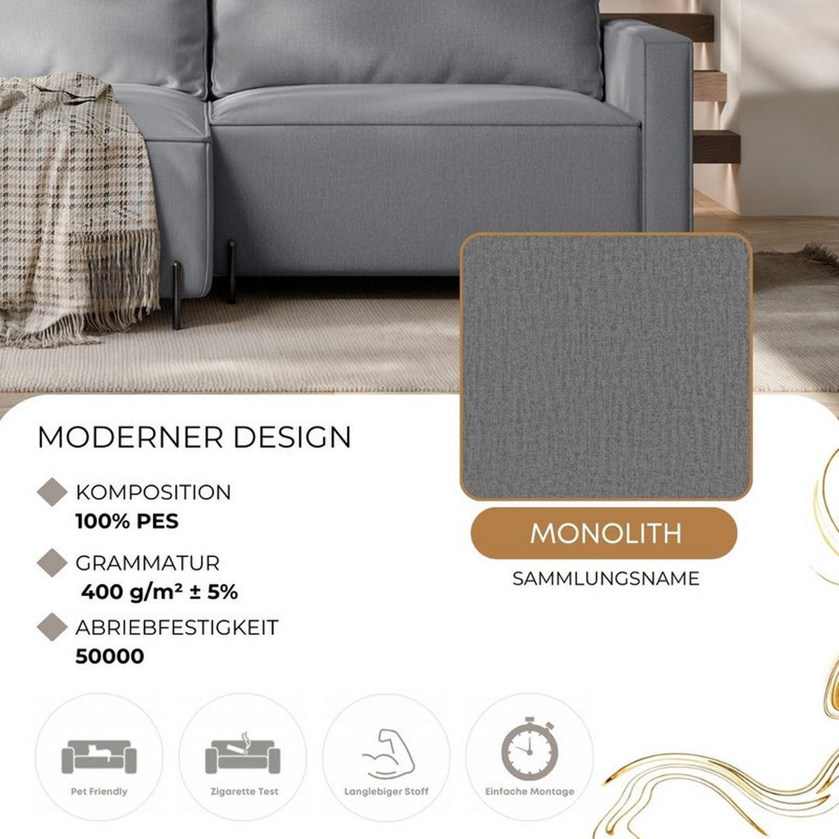 ECKSOFA LEO Rechts, mit Schlaffunktion und Bettkasten, Grau - Grau, Textil/Metall (229/148cm) - Idohome