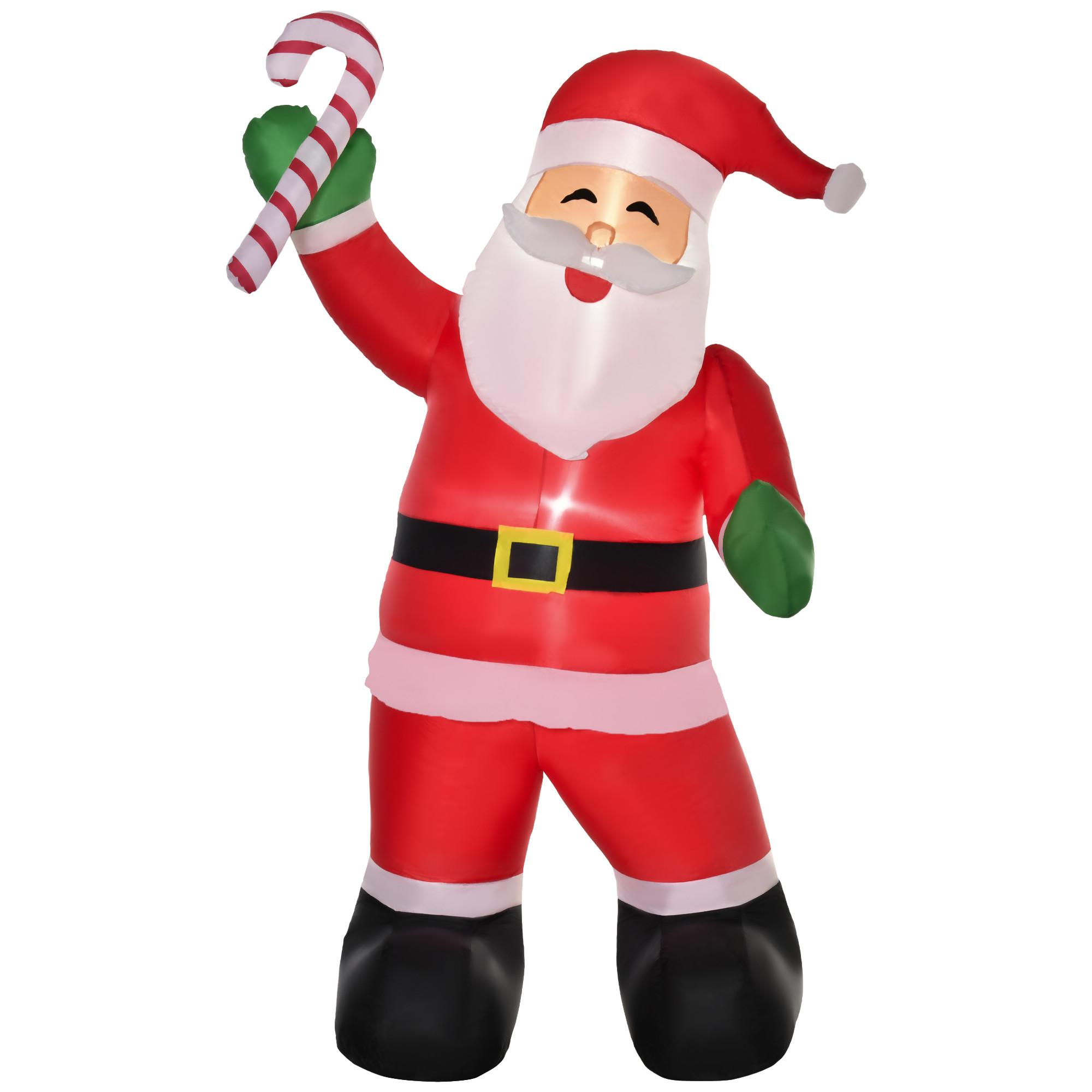 AUFBLASBARER Weihnachtsmann mit Zuckerstange 250 cm Santa Claus Geschenk LED - Multicolor, Kunststoff (85/250/140cm) - HOMCOM