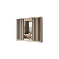 KLEIDERSCHRANK mit Spiegel-Schiebetüren und Aluminium-Leisten, LED-Beleuchtung - LAMELO - 240 cm Weiß+Weiß+Schwarz - Schwarz/Weiß, Holzwerkstoff (240/216/61cm) - ALTDECOR
