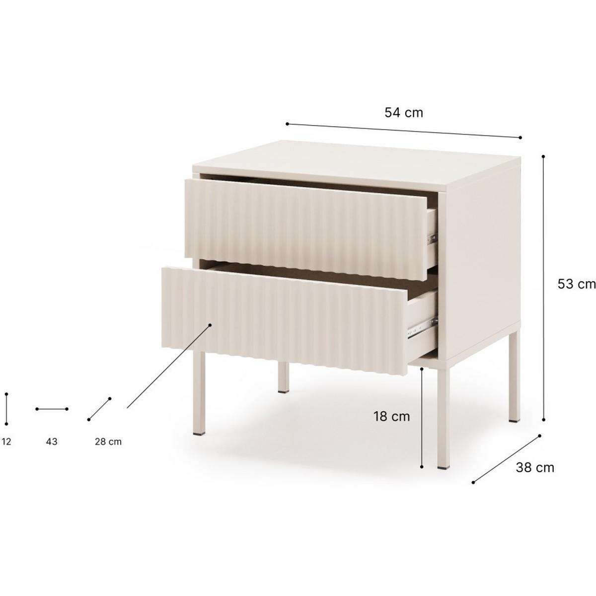 NACHTTISCH Noto mit 2 Schubladen und geriffelten Fronten, 54 cm - Kaschmir, Holzwerkstoff (54/38/53cm) - Beautysofa