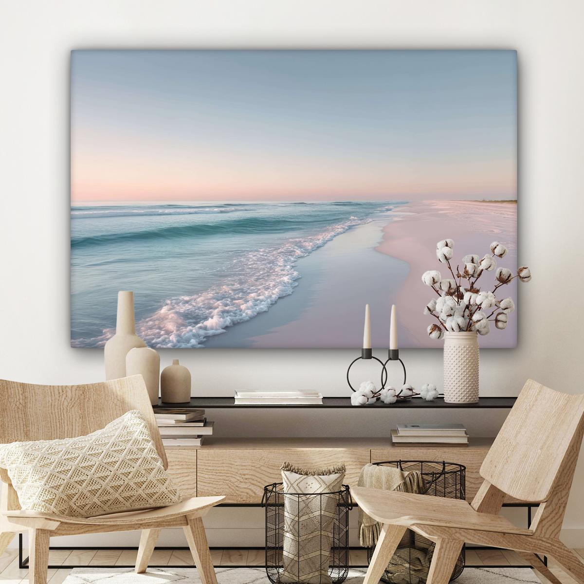 LEINWANDBILD Küstenlinie - Pastell - Wasser Groß 140x90 cm - Pastellblau, Textil (140/90cm) - MuchoWow
