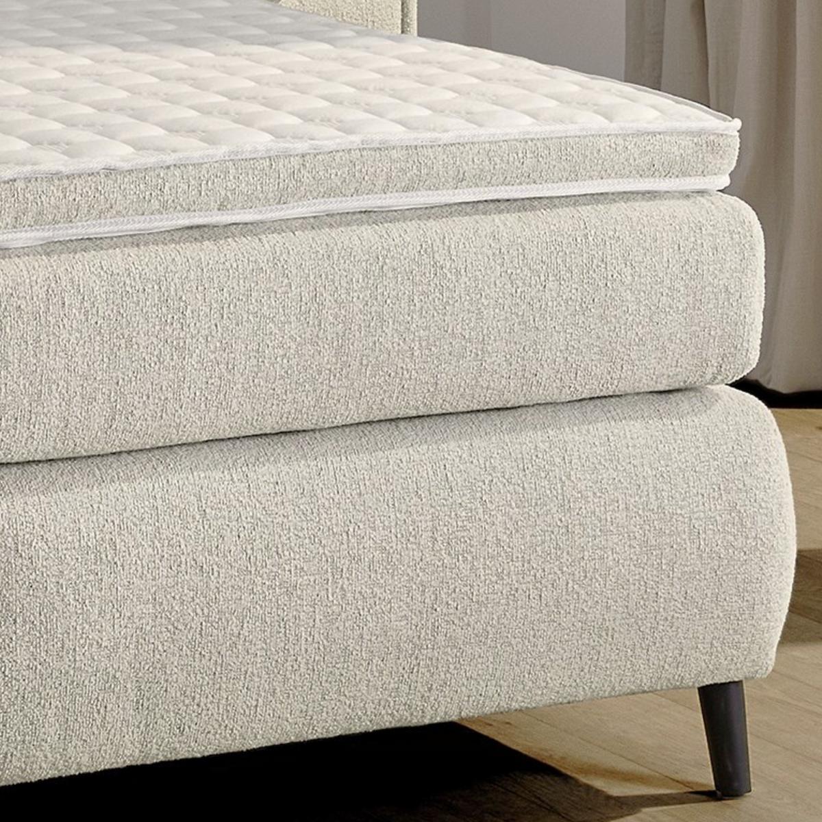 BOXSPRINGBETT 180x200 cm, Kopfteil m.Keder, 7-Zonen-Tonnentaschen-Federkernmatratzen H3+H4, Topper, Bonell-Federkern, Flachgewebe Beige Grau / 20020 - Greige/Schwarz, Textil/Metall (180/200cm) - luma-home