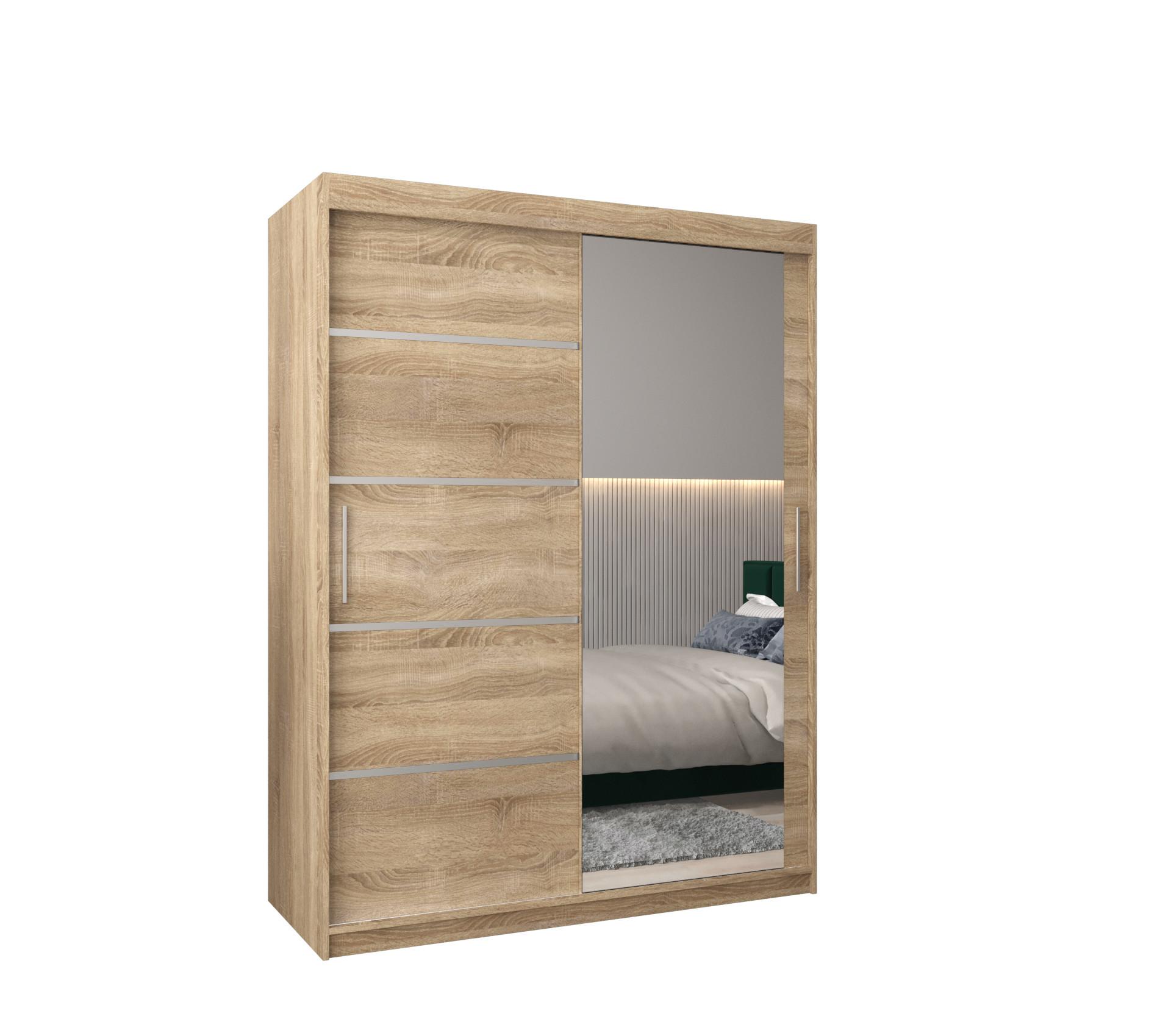 SCHWEBETÜRENSCHRANK 200/150/62 2-türig - Silberfarben/Sonoma Eiche, Holz/Kunststoff (150/200/62cm) - MÖBEL KRYSPOL