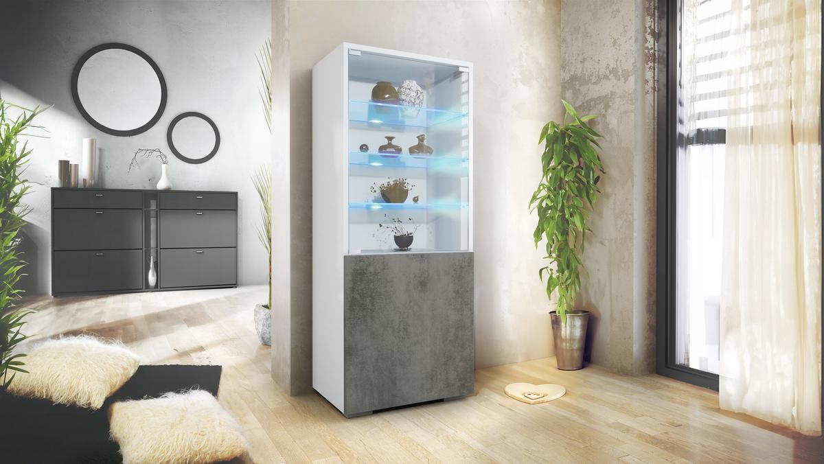 VITRINE Granada Beton Dunkel Optik - Dunkelgrau, Holzwerkstoff (50/122.5/34.5cm) - Vladon