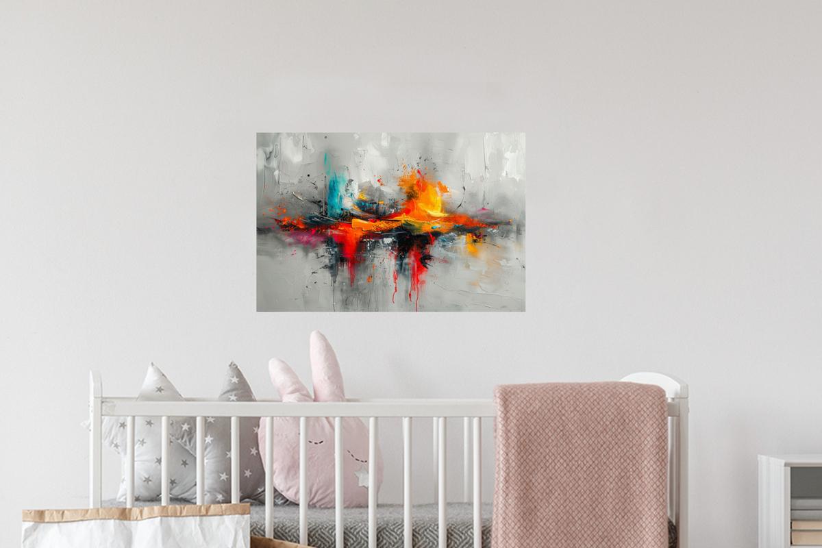 WANDTATTOO Moderne Kunst - Orange - Grau - Abstrakt Deko Wohnzimmer 60x40 cm - Hellgrau, Kunststoff (60/40/0.1cm) - MuchoWow