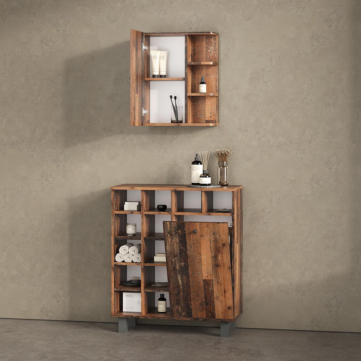 BADSCHRANK Fucino Eiche rustikal 47.2 x 59.2 cm - Wildeiche, Holzwerkstoff (47.2/59.2/20.8cm) - Livinity®