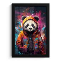 POSTER MIT RAHMEN Panda - Jacke - Graffiti - Orange Poster 20x30 cm - Orange, Papier (20/30cm) - MuchoWow
