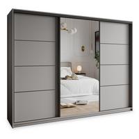 SCHWEBETÜRENSCHRANK VARO 270/205/60 cm 3-türig mit Spiegel Graphitfarben - Graphitfarben, Holzwerkstoff (270/205/60cm) - MASSENO