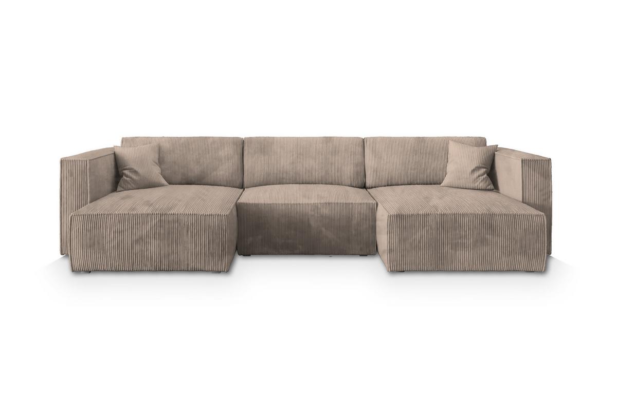 WOHNLANDSCHAFT SARMO P Beige Kordstoff mit Schlaffunktion - Beige/Grau, Holz/Kunststoff (347/70/148cm) - MASSENO