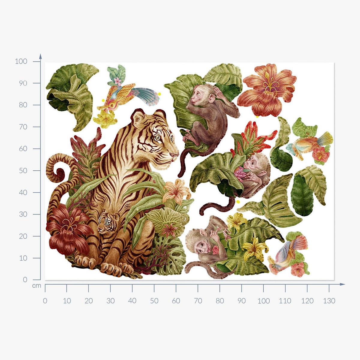 WANDAUFKLEBER 100x133cm - Dschungelsafari - Multicolor, Kunststoff (100/133/0.1cm) - Wallfluent