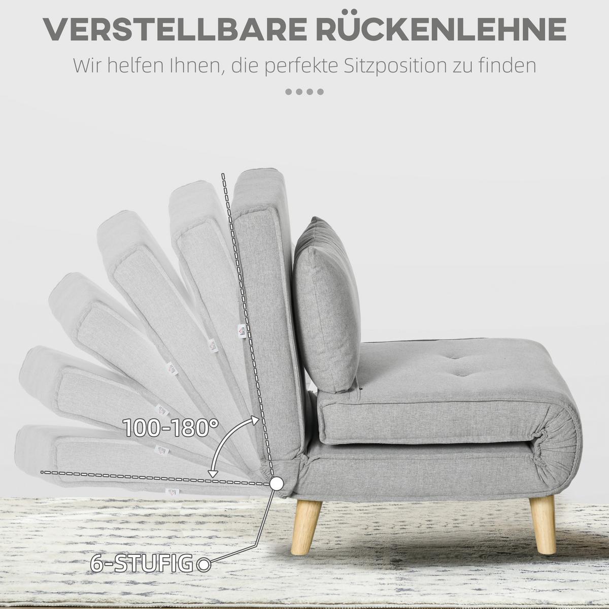 SCHLAFSESSEL, Klappbett mit Bettfunktion, Lendenkissen, für Wohnzimmer Hellgrau - Hellgrau/Naturfarben, Holz/Textil (78/79/72cm) - HOMCOM
