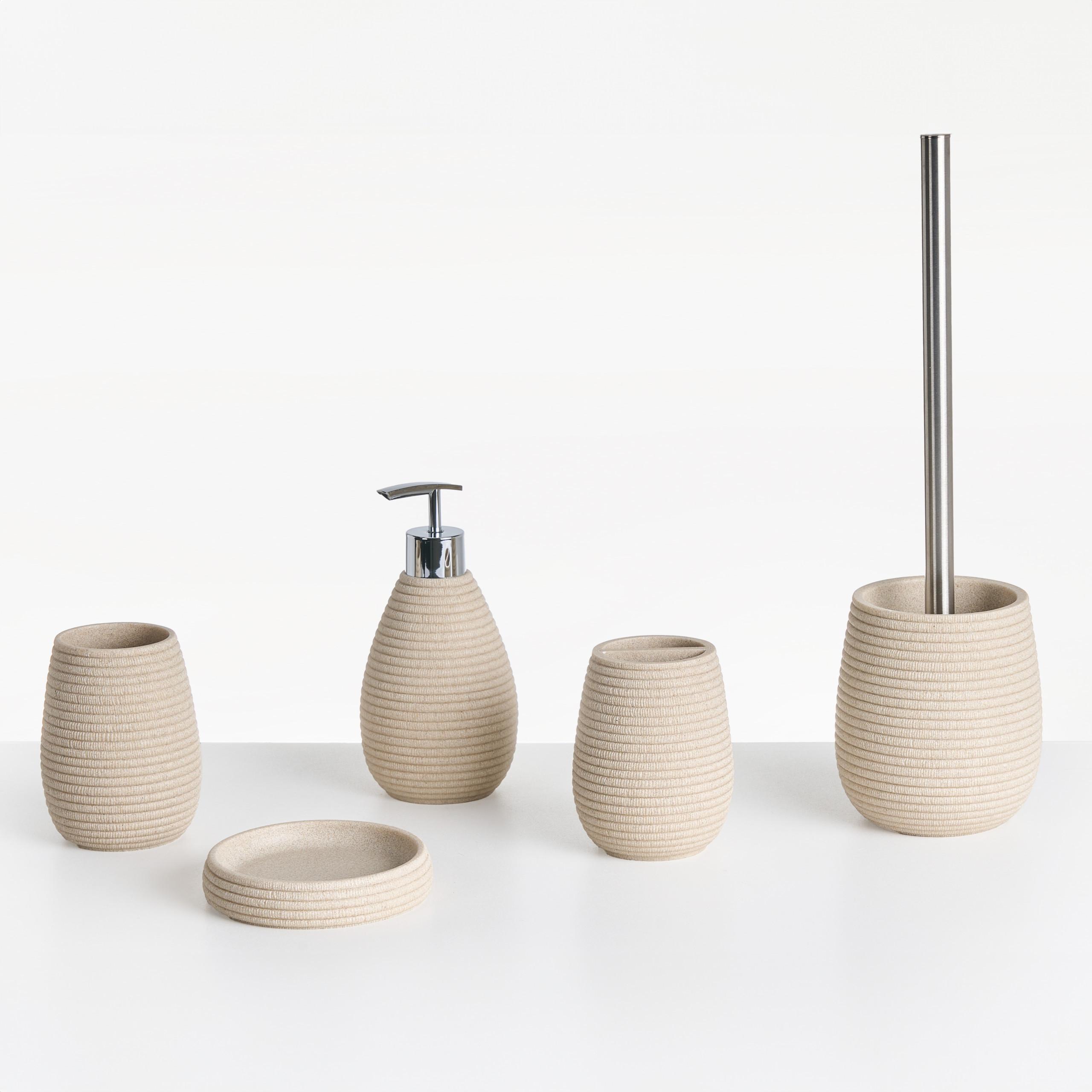 BADACCESSOIRES Set 5-teilig Hellbeige Quila - Beige, Kunststoff (8/10/8cm) - Beliani