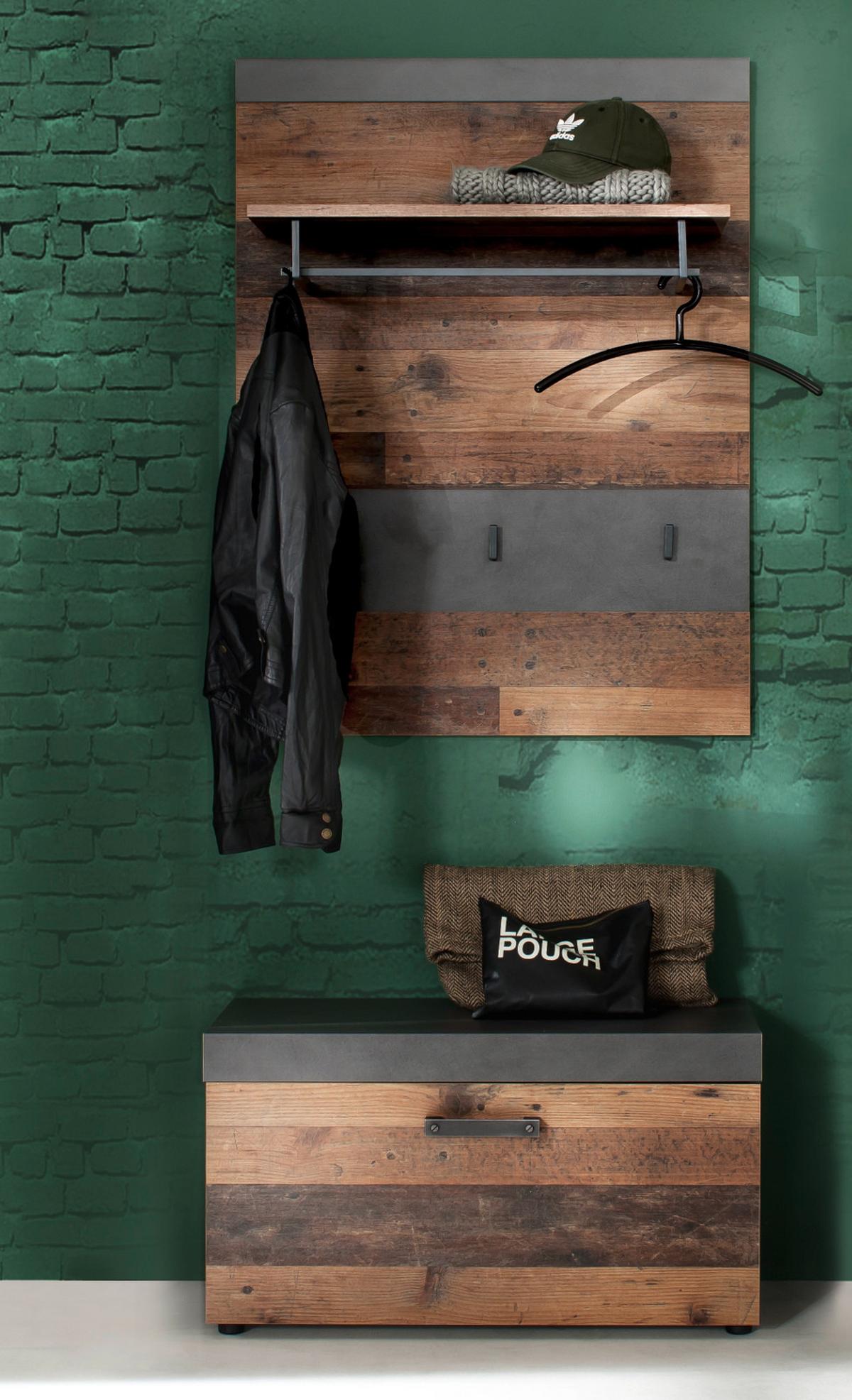 GARDEROBENPANEEL Used Wood Shabby mit grau 80 x 106 cm, Flurgarderobe mit Kleiderstange - Braun/Grau, Holzwerkstoff (80/106/28cm) - Top.Furn