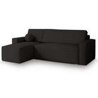 ECKSOFA RAVELO P Schwarz Kordstoff mit Schlaffunktion - Schwarz/Grau, Holz/Kunststoff (240/140cm) - MASSENO