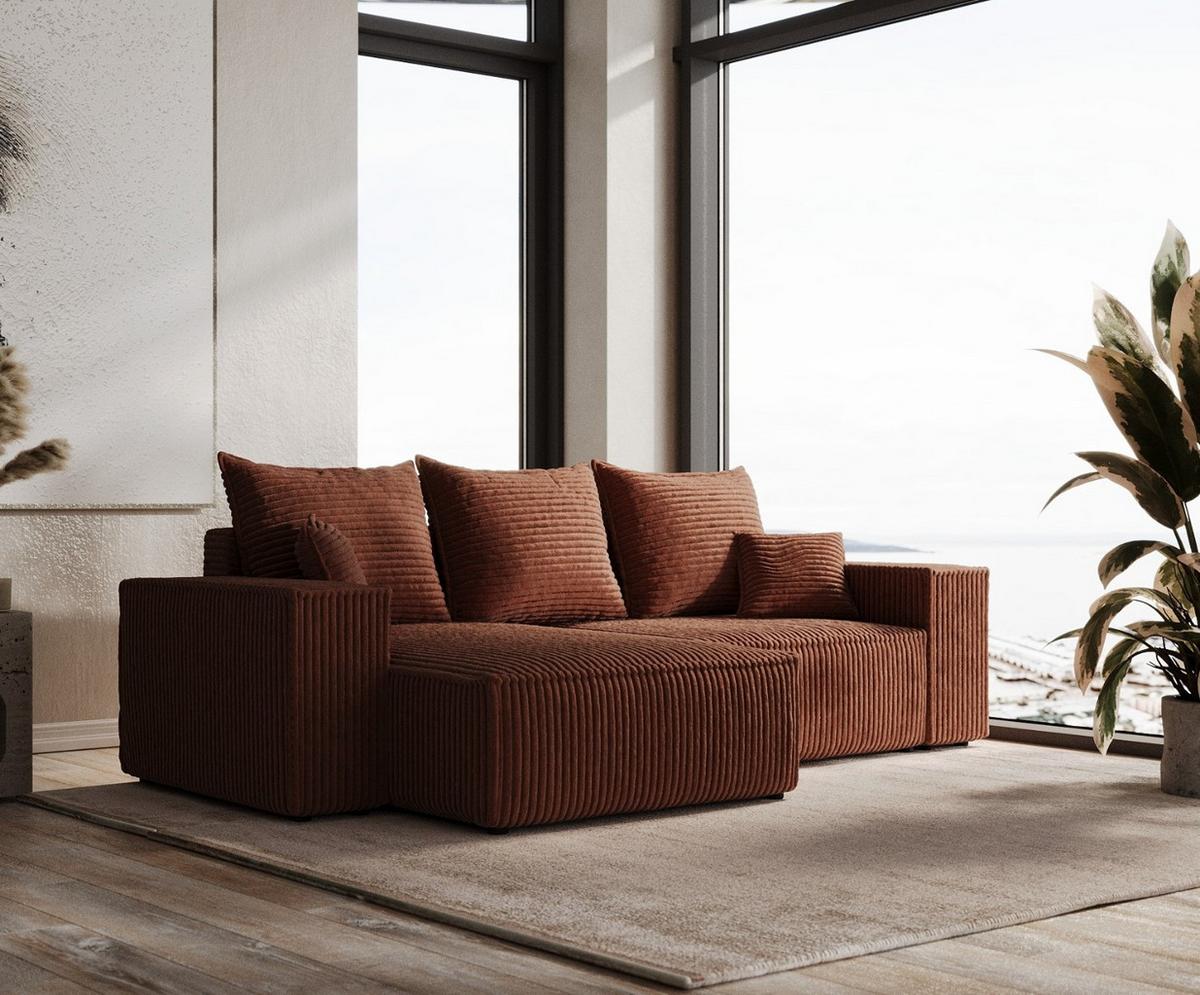 ECKSOFA SENSO mit Schlaffunktion Kupfer im Tilia Stoff - Schwarz/Kupferfarben, Holz/Holzwerkstoff (255/148cm) - AltaBeds