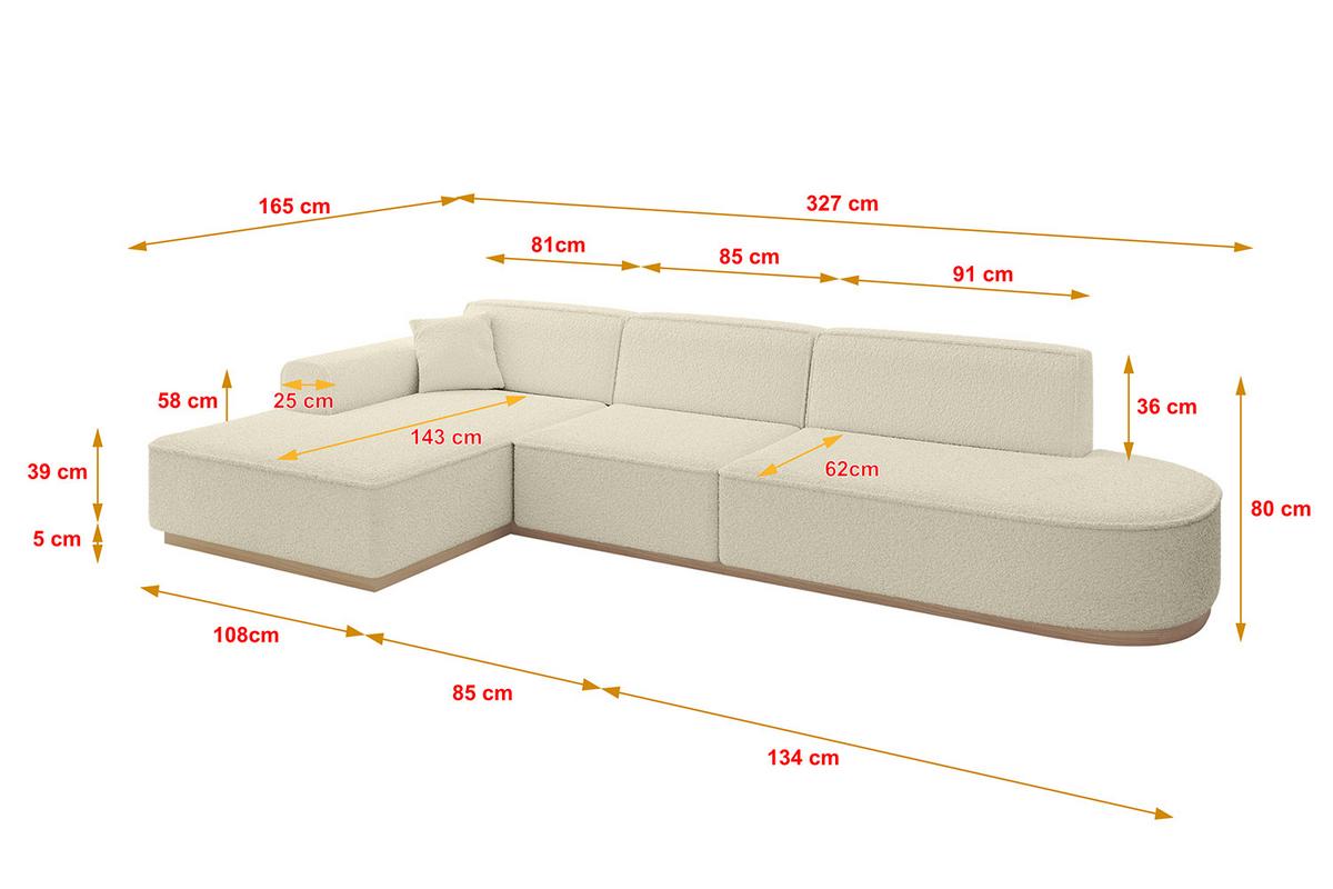 ECKSOFA Ottomane Links IREA-L2 - 327x165x80 cm Beige - Hellbraun/Creme, Holzwerkstoff/Textil (327/165cm) - ALTDECOR