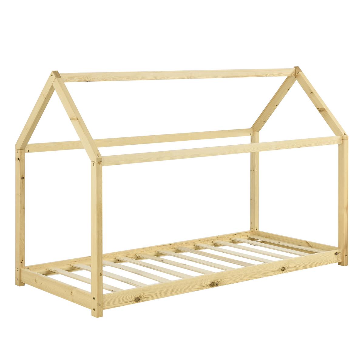 HAUSBETT Netstal mit Matratze - Naturfarben, Holz/Textil (90/200cm) - [en.casa]