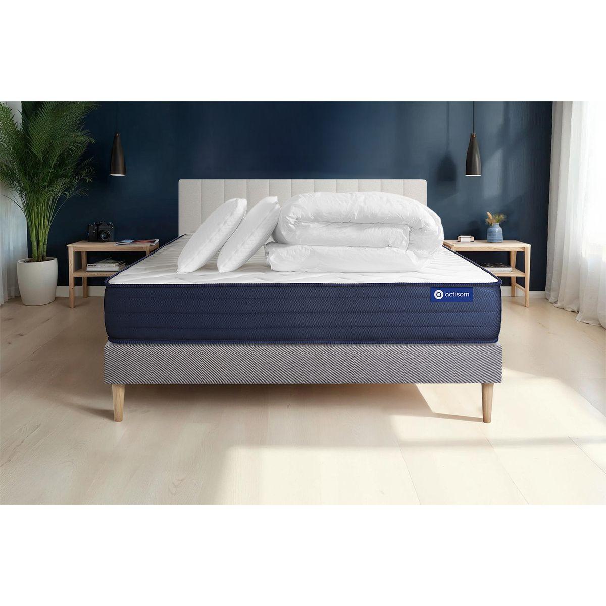 BETT Actimemo life Memory-Schaum 160 x 200 cm h4 - Kit Bettgestell Grau - Mit Kissen und Bettdecke - Beige/Grau, Karton/Holz (160/200cm) - ACTISOM