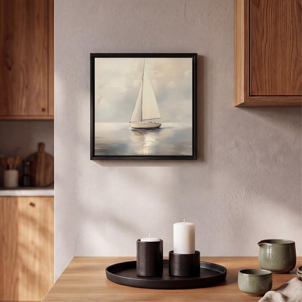 LEINWAND Bilder mit Rahmen - Segelschiff - Meer - Bewölkt - 20x20 - Creme, Textil (20/20cm) - MuchoWow