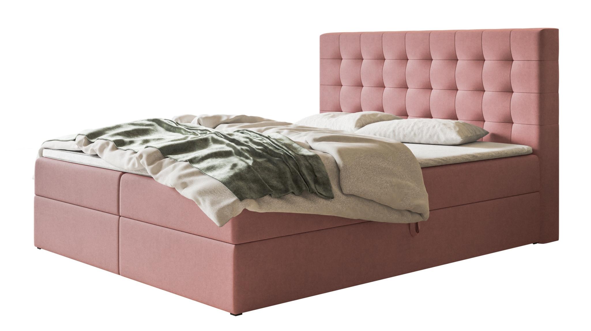 BOXBETT RIO mit 2 Bettkästen, 140x200, Farbe: Rosa, Velourstoff, Doppelbett mit Bonell-Matratze - Rosa, Holz/Kunststoff (140/200cm) - Alpi-Möbel