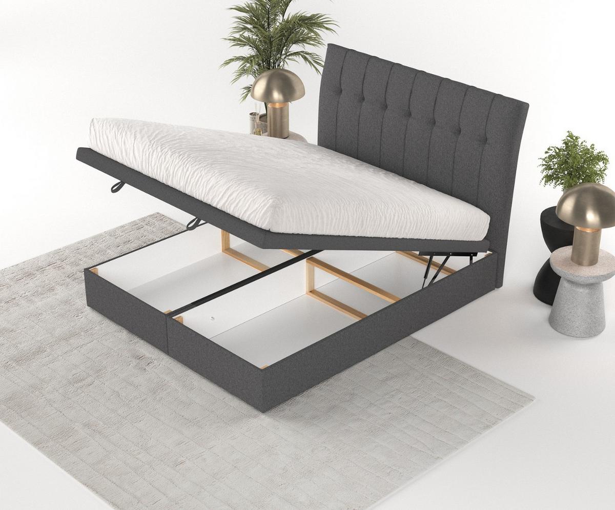 POLSTERBETT Kelsea mit Stauraum 120/200 cm Anthrazit im Megan Stoff - Anthrazit/Schwarz, Holz/Holzwerkstoff (120/200cm) - AltaBeds