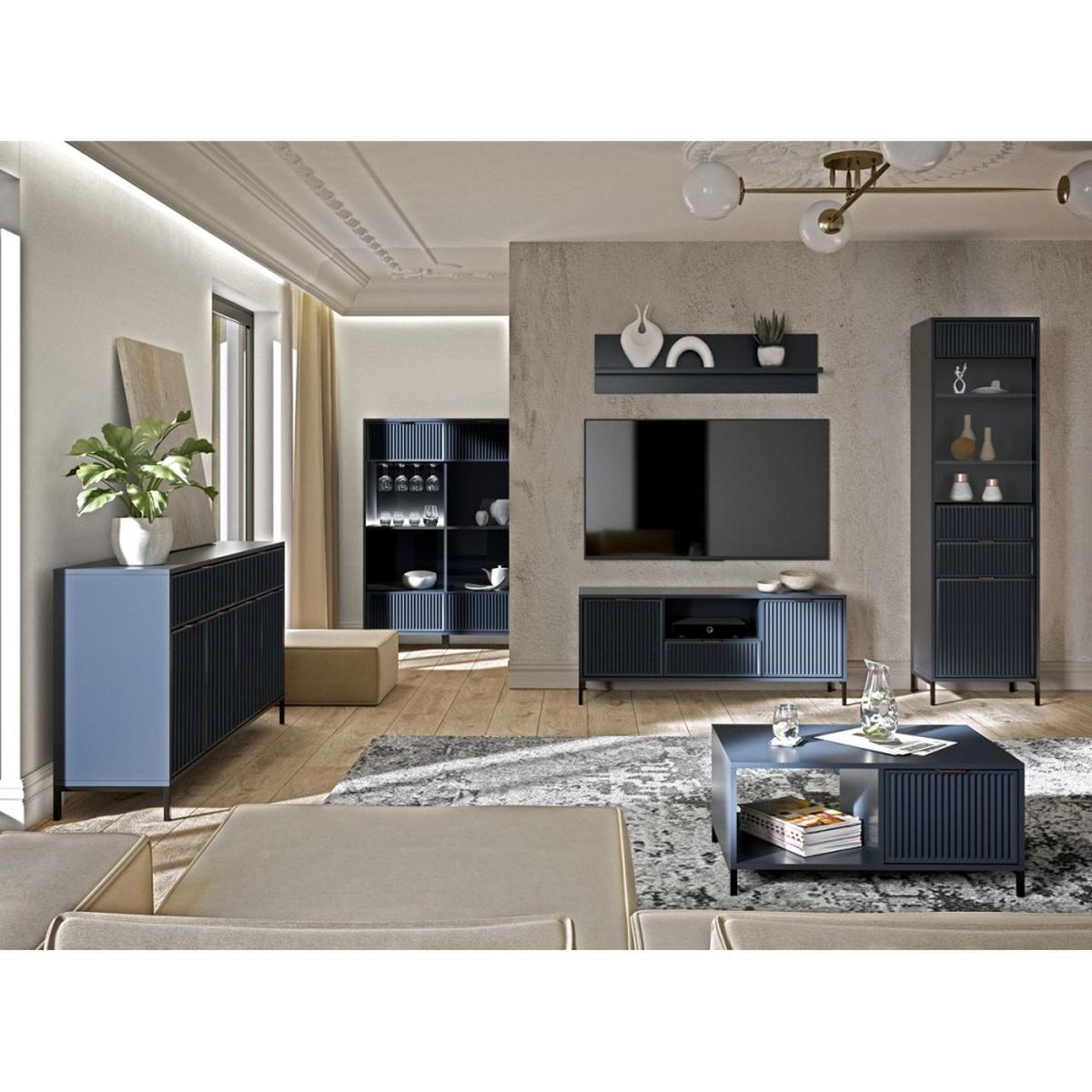 LOWBOARD Linna mit zwei Türen dunkelblau 135 cm - Schwarz/Dunkelblau, Holzwerkstoff/Metall (135/56/40cm) - Beautysofa