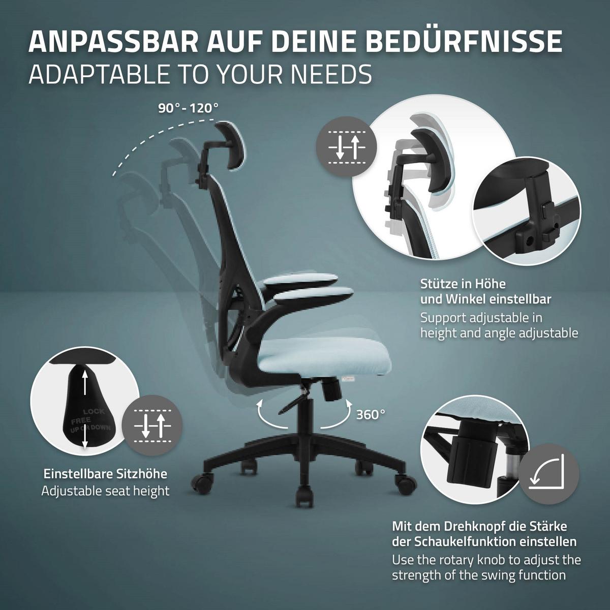 BÜROSTUHL Blau - Blau/Schwarz, Kunststoff (60.5/121/60cm) - ML-DESIGN