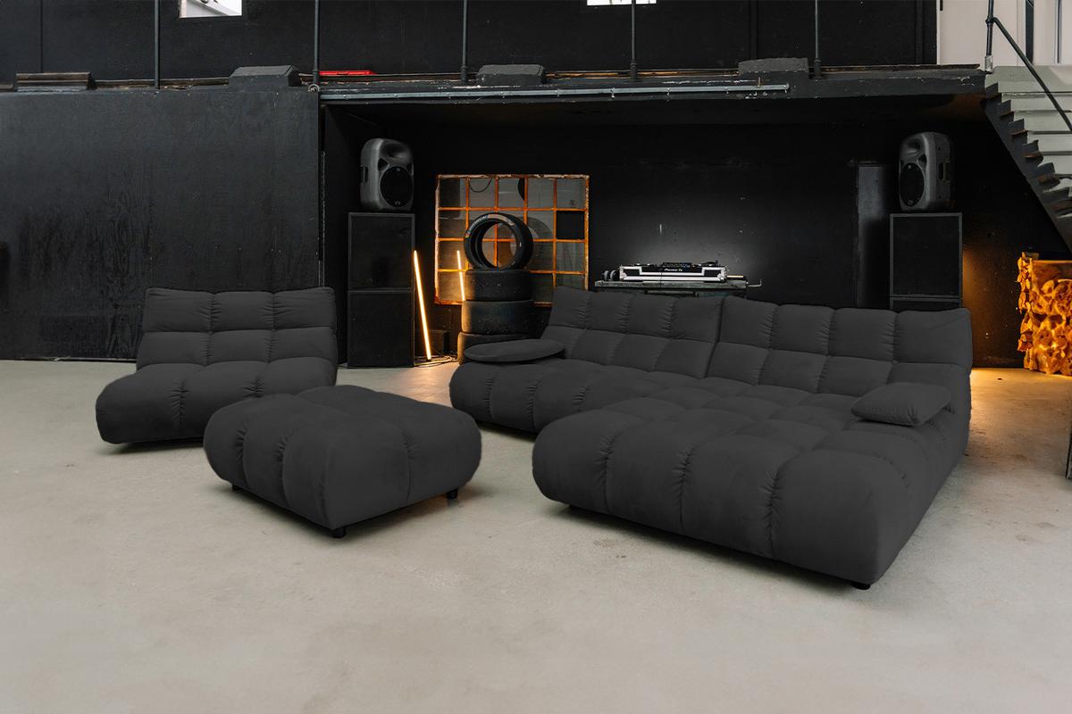 SITZGRUPPE VIVIEN 3ER SET Schwarz Velvet (1er-Set) - Schwarz, Kunststoff/Textil (359/85/510cm) - KAWOLA
