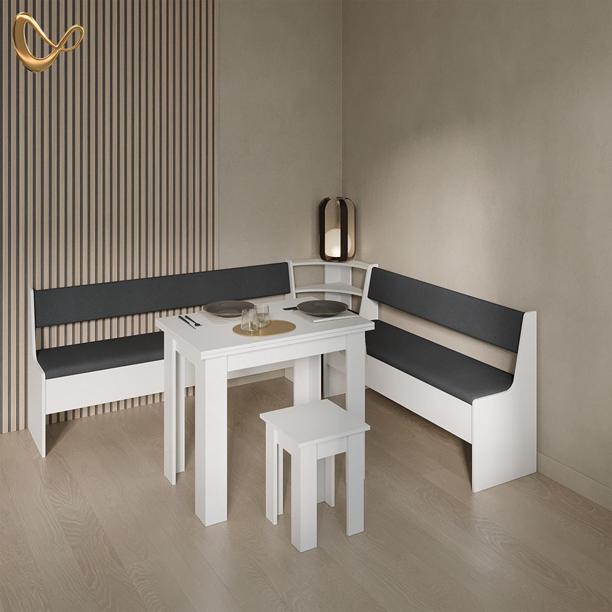 ECKBANKGRUPPE Tiberio Weiß 210 x 180 cm mit Tisch - Weiß, Holzwerkstoff (210/80/180cm) - Livinity®