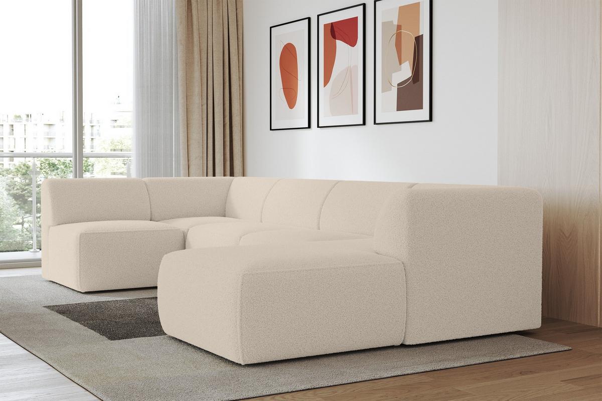 WOHNLANDSCHAFT Ottomane Rechts MOVO-L 345x180x78 cm Dunkelbegie Bouclé - Cappuccino, Holzwerkstoff/Kunststoff (180/78/345cm) - ALTDECOR