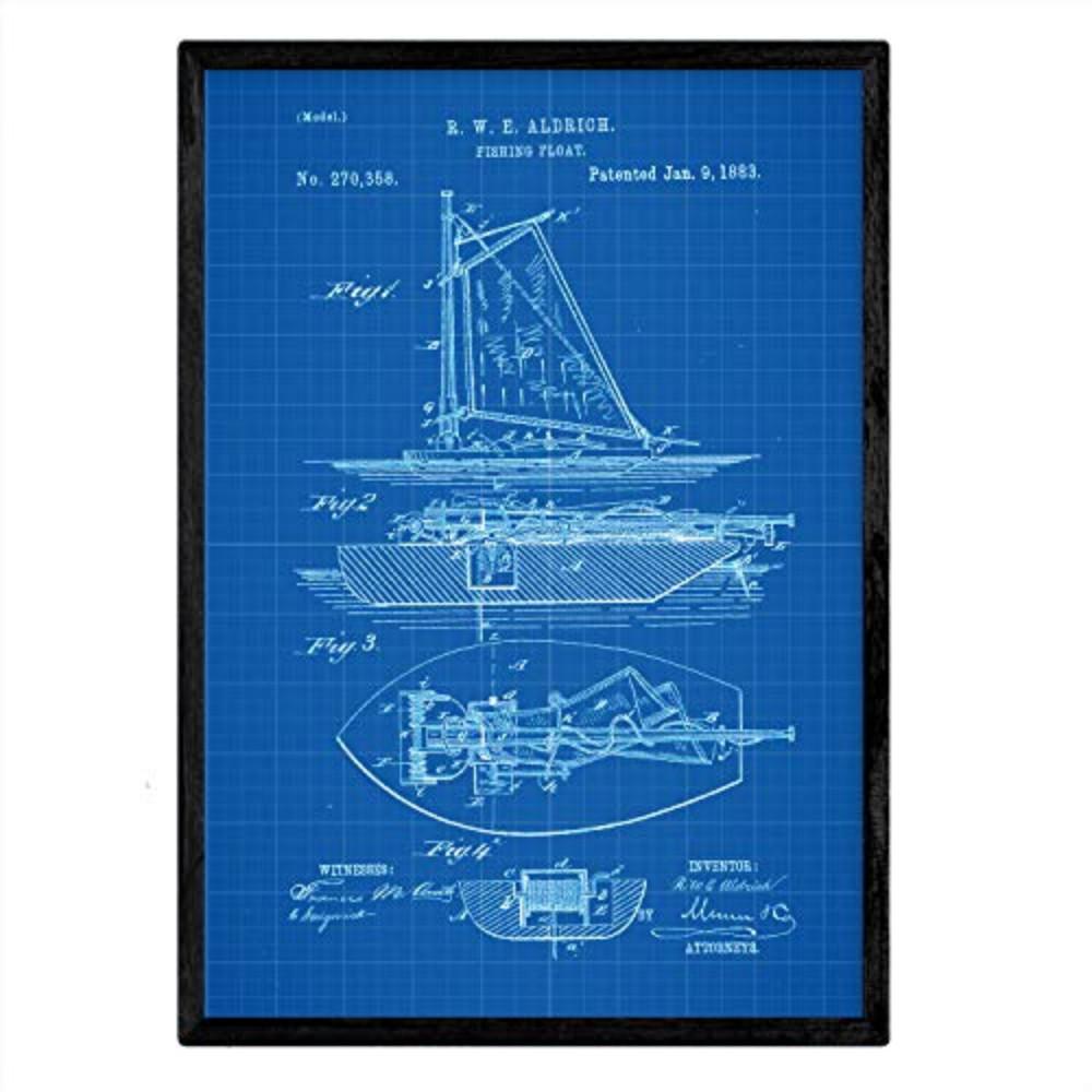 POSTER Angelschiff Patent A3 Schwarzer Rahmen - Blau, Papier (29.7/5/42cm) - Nacnic