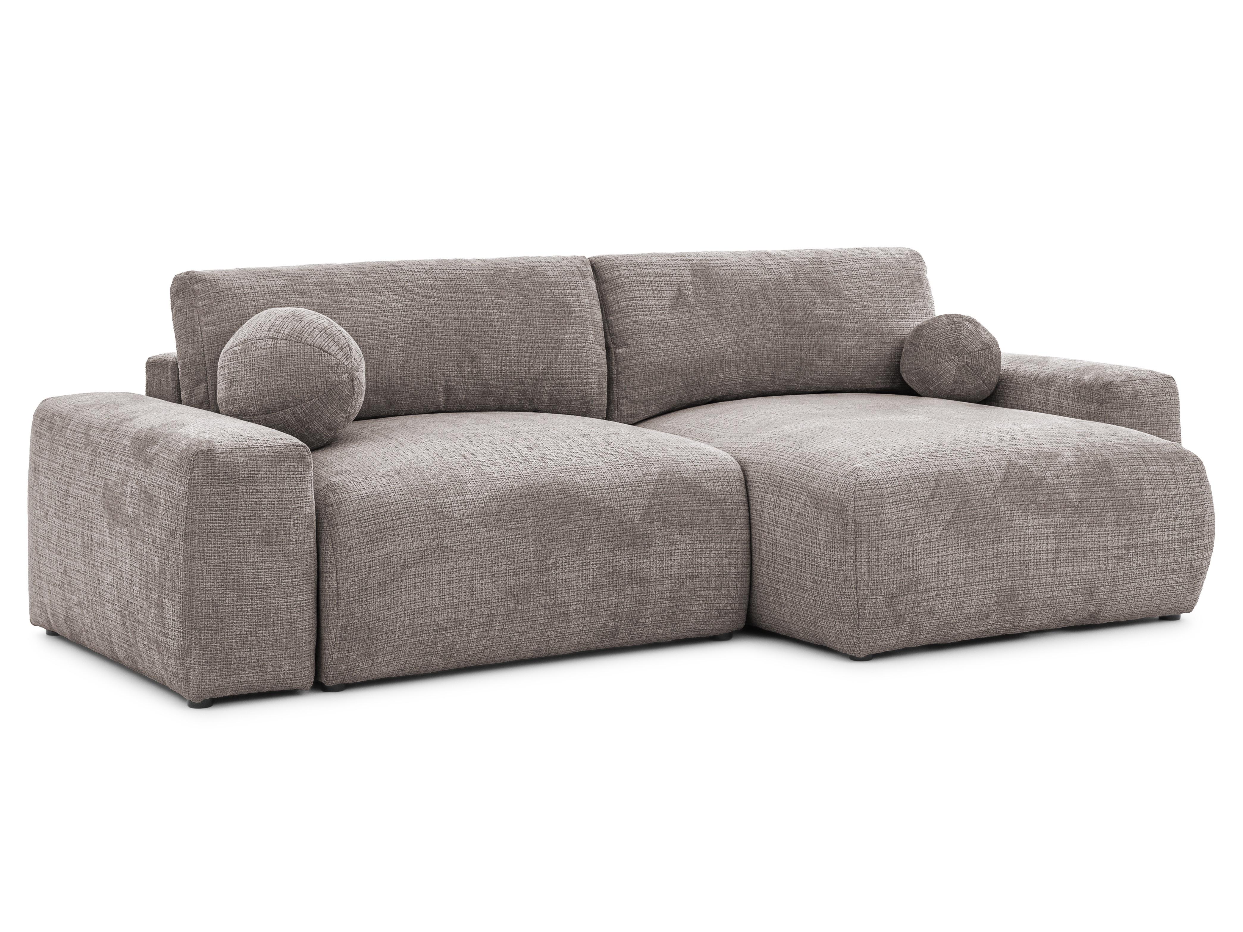 ECKSOFA Puffy mit Schlaffunktion und Bettkasten - besonders weich und puffig aus Taupe Chenille-Stoff - Ottomane rechts - Taupe/Schwarz, Holz/Kunststoff (266/138cm) - S-Style