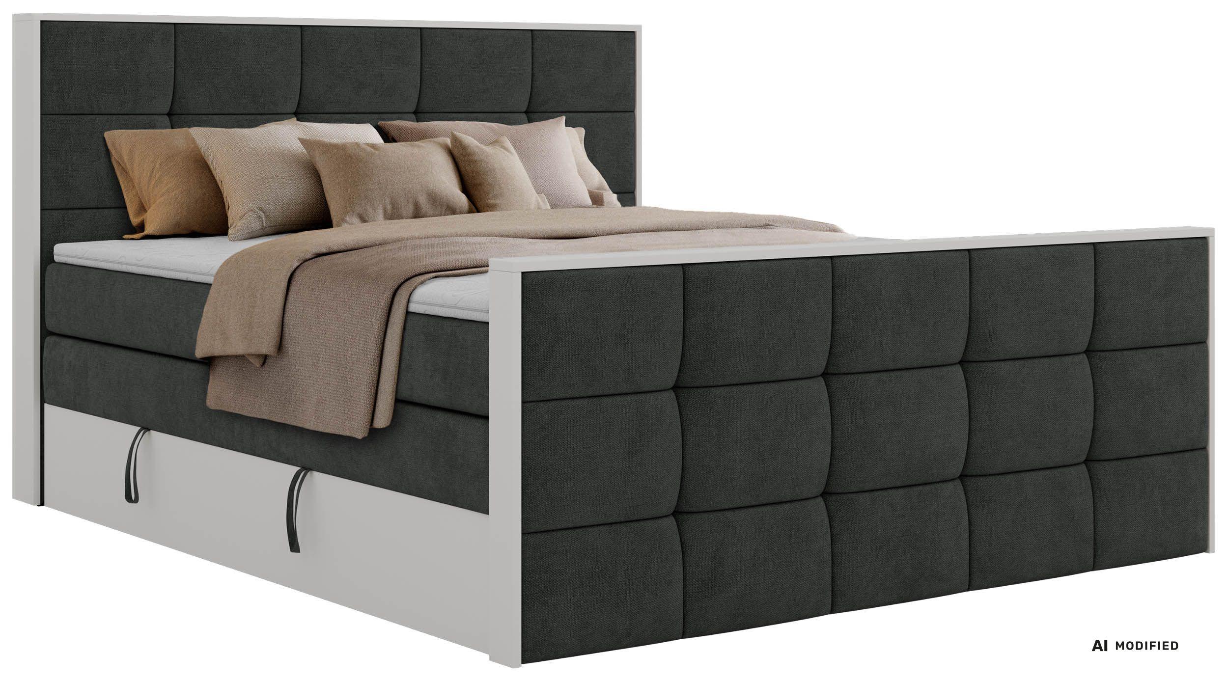 BOXSPRINGBETT ALVIT KING DUO 180/200 - Dunkelgrau Stukture - Topper Visco - H3 - Dunkelgrau/Schwarz, Kunststoff/Textil (180/200cm) - MKS