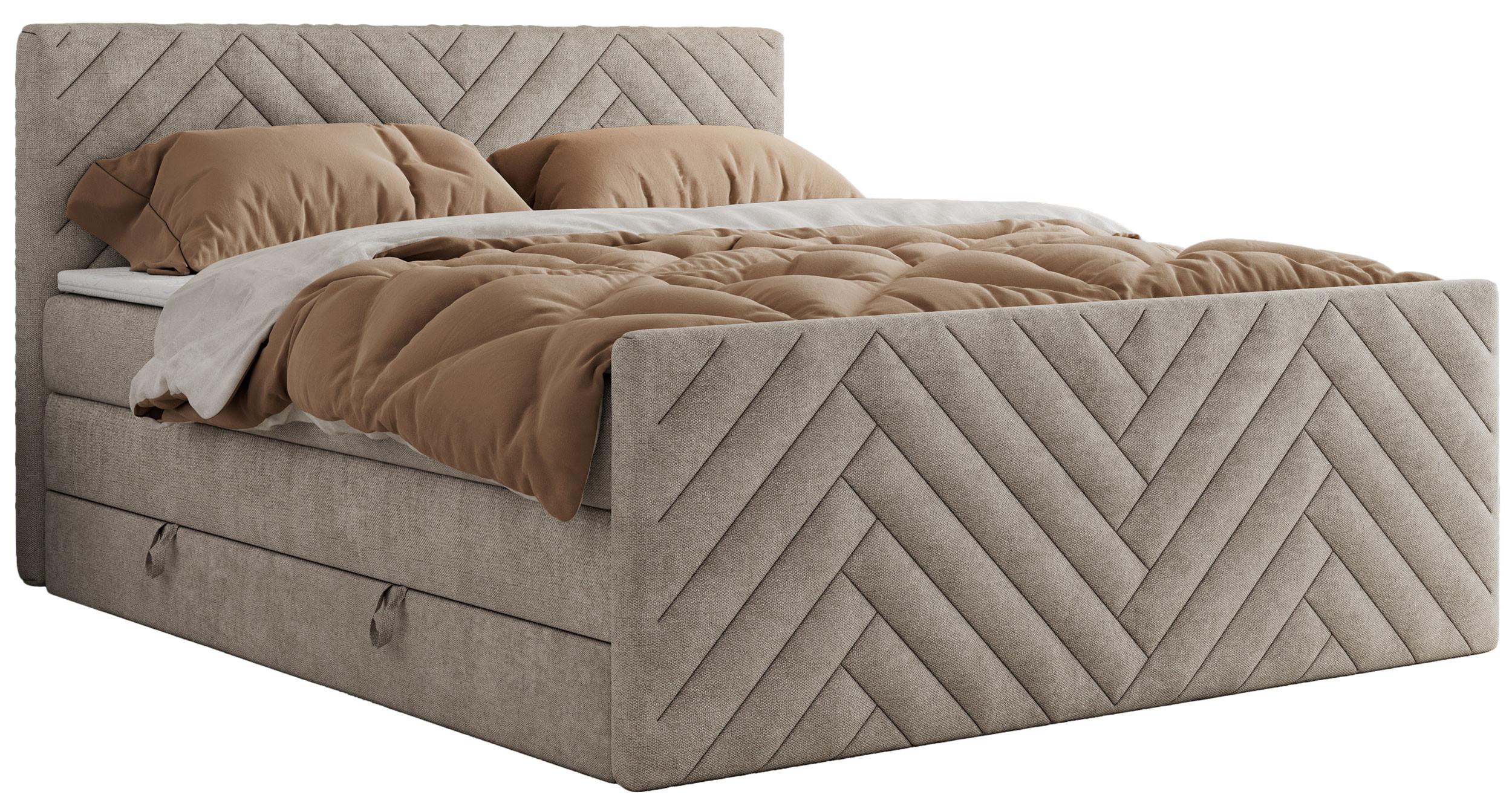 BOXSPRINGBETT PARIS KING DUO - 120/200 - Beige Struktur - H4 - Beige, Holz/Textil (120/200cm) - MKS