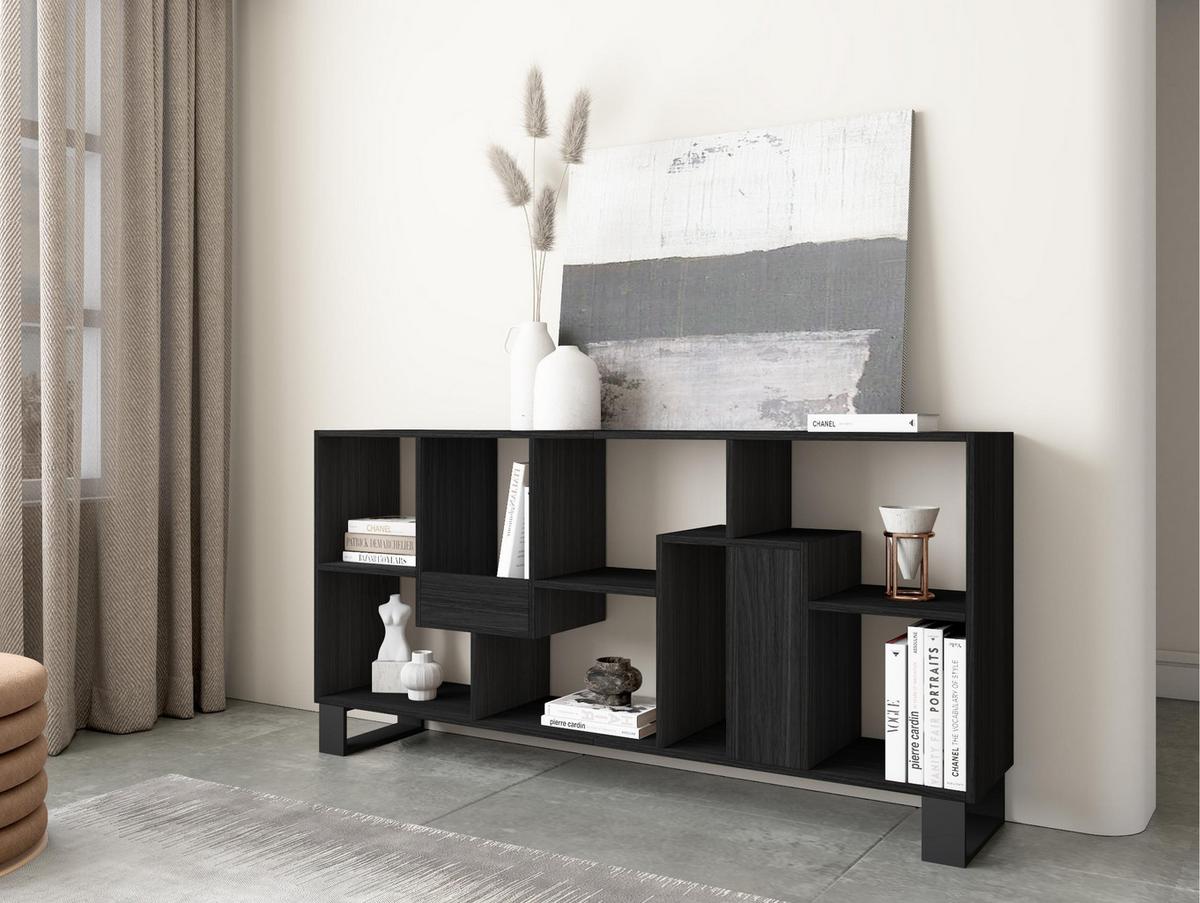 REGAL Bibliothek, Schwarz, 67/31/174cm - Schwarz, Holzwerkstoff (67/174/31cm) - Skraut Home