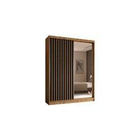 KLEIDERSCHRANK mit Spiegel-Schiebetüren und Aluminium-Leisten, LED-Beleuchtung - LAMELO- 150 cm Artisan+Schwarz+Artisan - Braun, Holzwerkstoff (150/216/61cm) - ALTDECOR