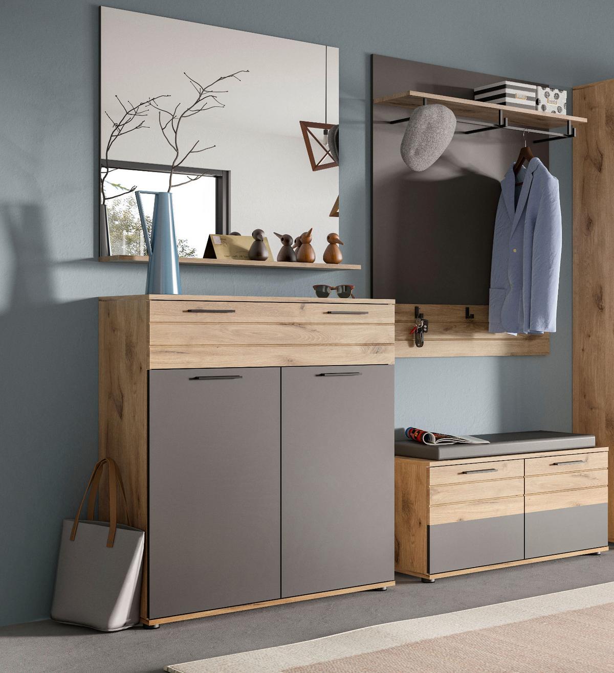 GARDEROBENPANEEL Eiche, grau 90 cm mit Kleiderhaken - Eichefarben, Holzwerkstoff (90/117/25cm) - Inn.Furn