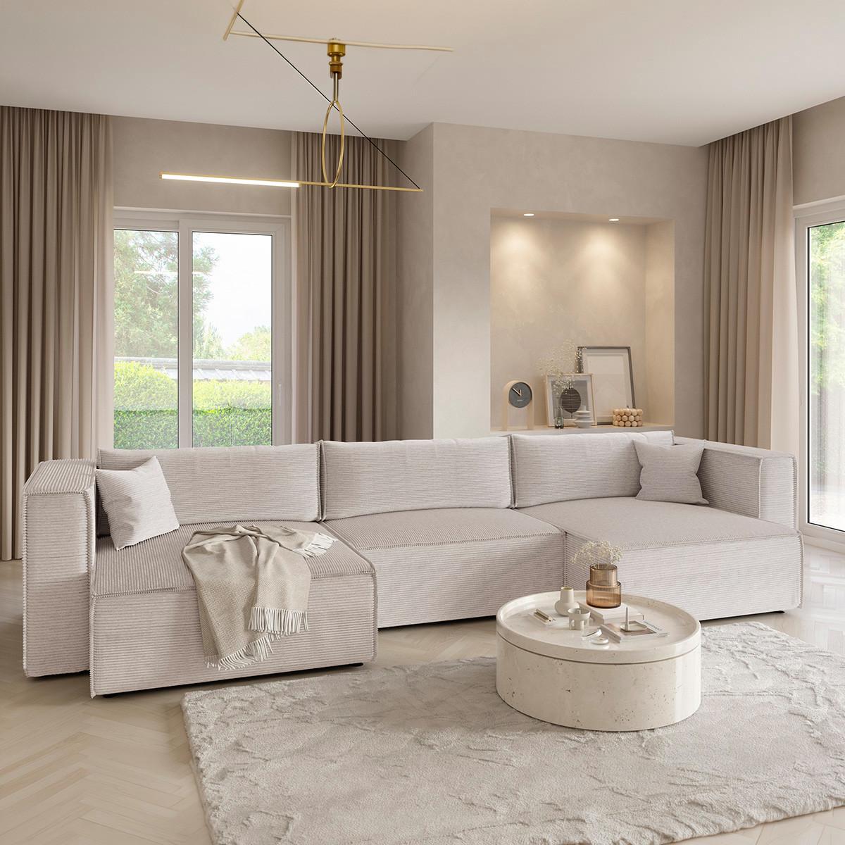 PANORAMASOFA Jimmy 5 Sitzplätze Creme - Weiß, Holz (348/77/148cm) - Petits-meubles