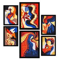 POSTER Set Mit 6 Verlockender Charme In Weibliche Zusammenfassung Ästhetische Dekorative Gemälde Für Ihr Wohnzimmer Zuhause A3 & A4 Schwarzer Rahmen - Schwarz, Papier (29/3cm) - Nacnic