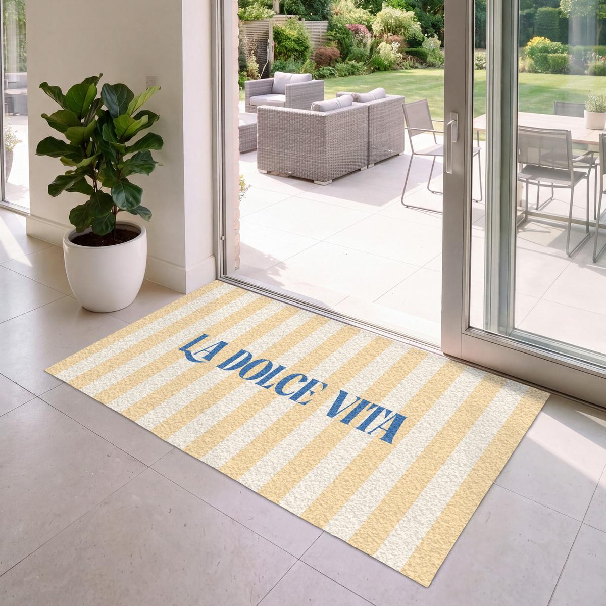 FUSSMATTE Blau – Gelb – Streifen – La Dolce Vita 150x90 cm - Hellgelb, Kunststoff (150/0.4cm) - MuchoWow