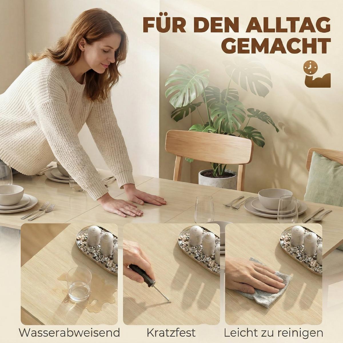 KLAPPTISCH MDF Weiß Naturholz - Weiß, Holz/Holzwerkstoff (168.2/85/73cm) - HOMCOM