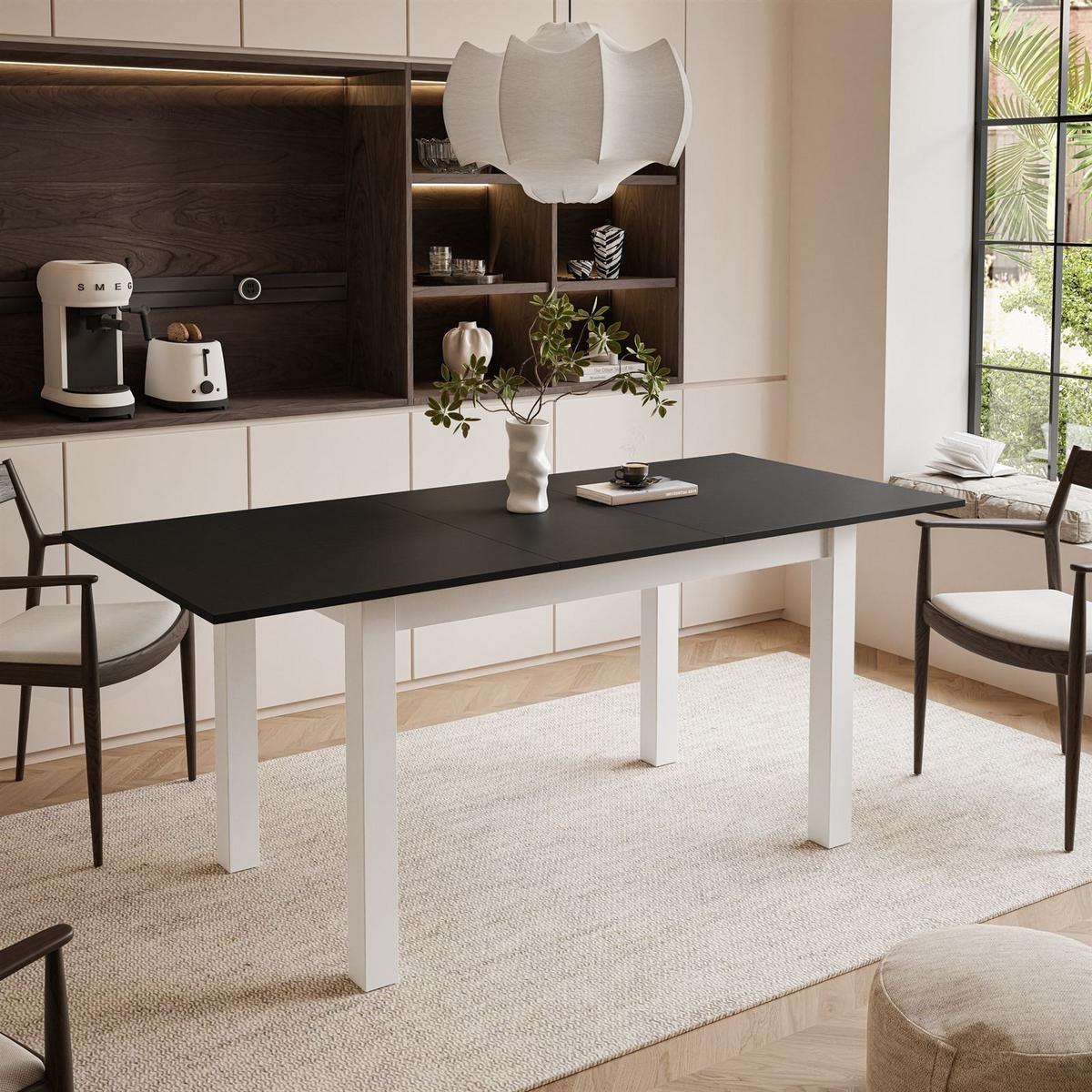 ESSTISCH ARTON 140-195 cm für 6-8 Personen - Schwarz/Weiß, Holzwerkstoff/Metall (140/80/77cm) - Lookway