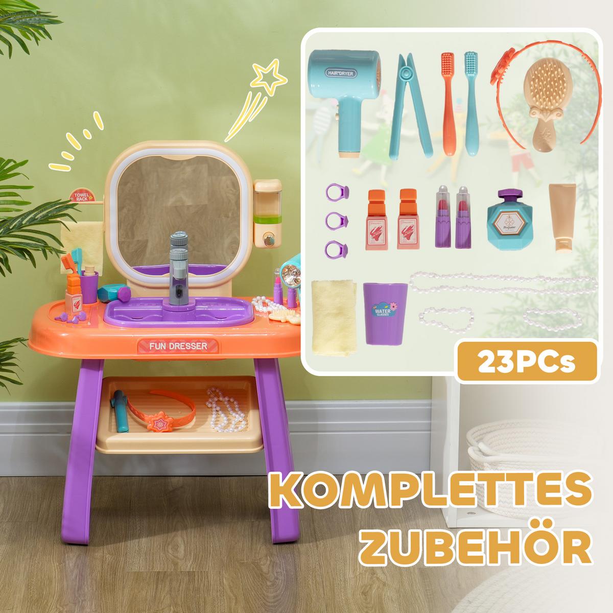 SCHMINKTISCH Kinder Frisiertisch mit Spiegel, LED Licht, Musik für 3-6 Jahre - Violett, Kunststoff (29/71/55cm) - AIYAPLAY