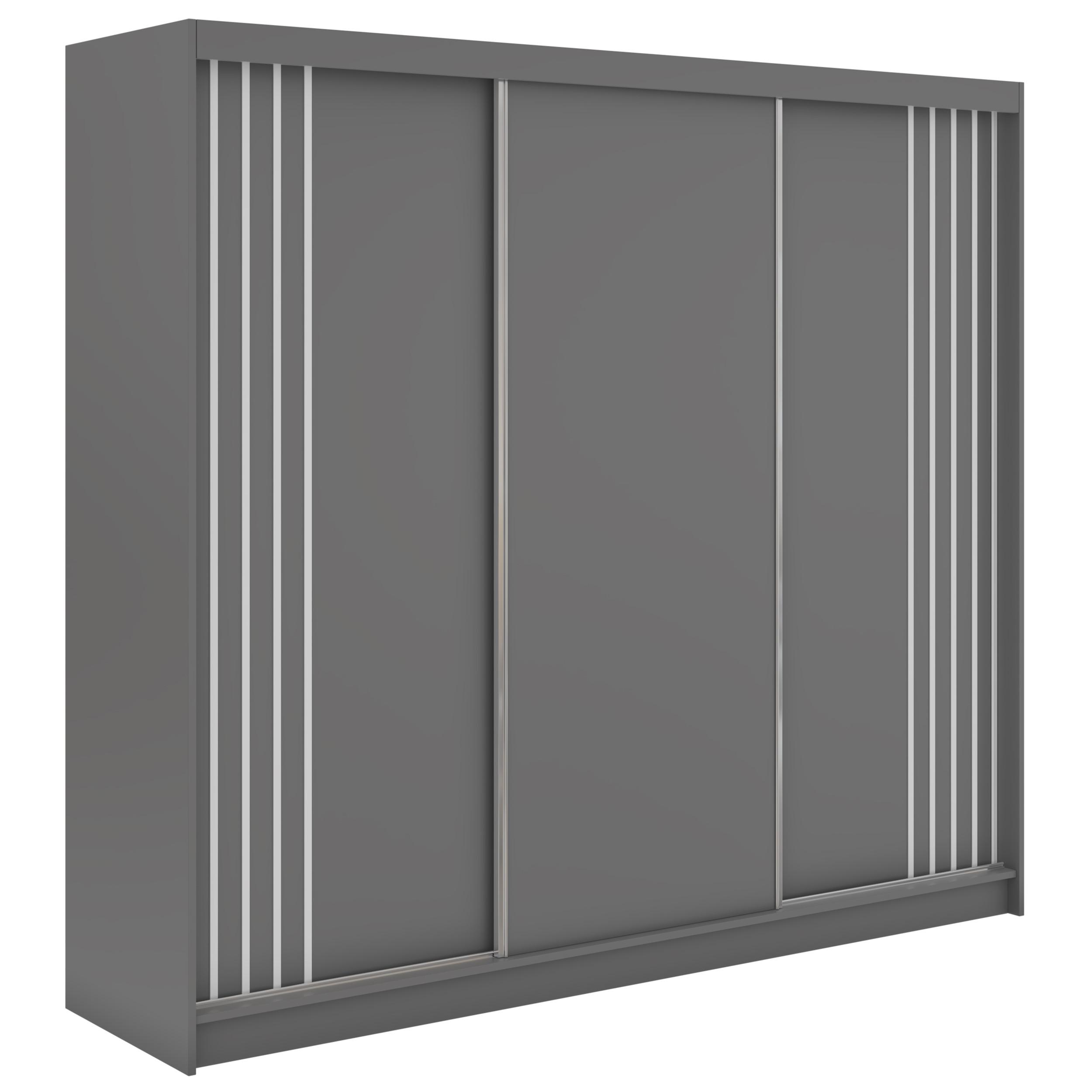 SCHWEBETÜRENSCHRANK mit Lamellen NAURU - 240 - Grau und Weiß - Alufarben/Weiß, Holzwerkstoff/Metall (240/216/61cm) - MKS