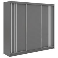 SCHWEBETÜRENSCHRANK mit Lamellen und Schubladen NAURU - 240 - Grau und Weiß - Alufarben/Weiß, Holzwerkstoff/Metall (240/216/61cm) - MKS