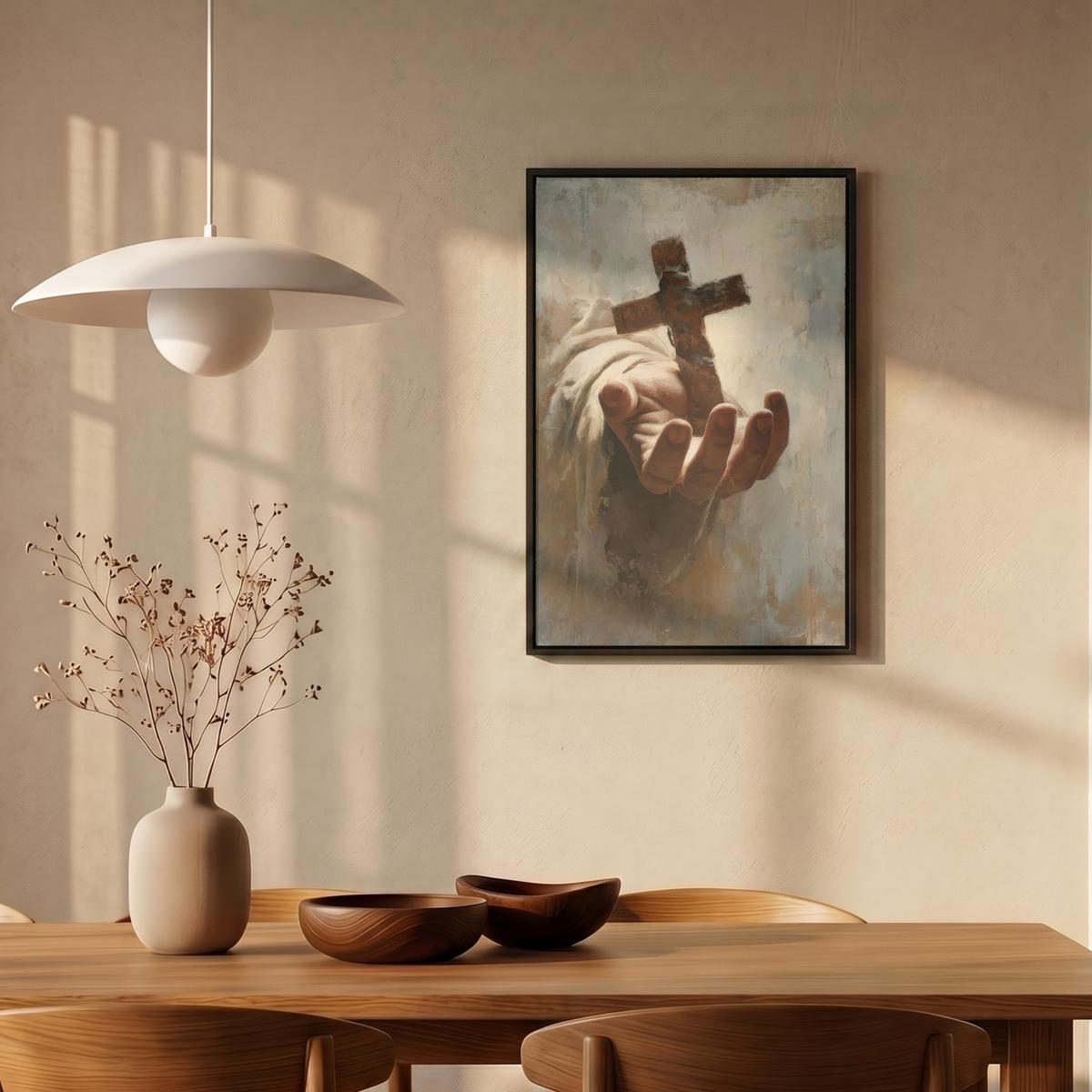 LEINWAND Bilder mit Rahmen - Abstrakt - Kreuz - Hand - Christentum - 40x60 - Hellbraun, Textil (40/60cm) - MuchoWow