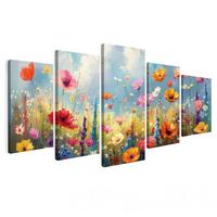 LEINWANDBILD 5er Set Blumen - Frühling - Farbenfroh - Sommerlich 100x50 cm - Orange, Textil (100/50cm) - MuchoWow