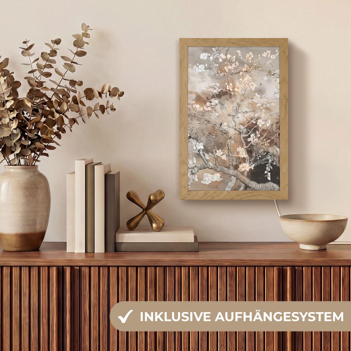 TISCHLEUCHTE Mandelblüte - Kunst - Van Gogh - Beige - Abstrakt 20x30 cm - Ahornfarben, Holzwerkstoff (8/20/30cm) - OnlyWow
