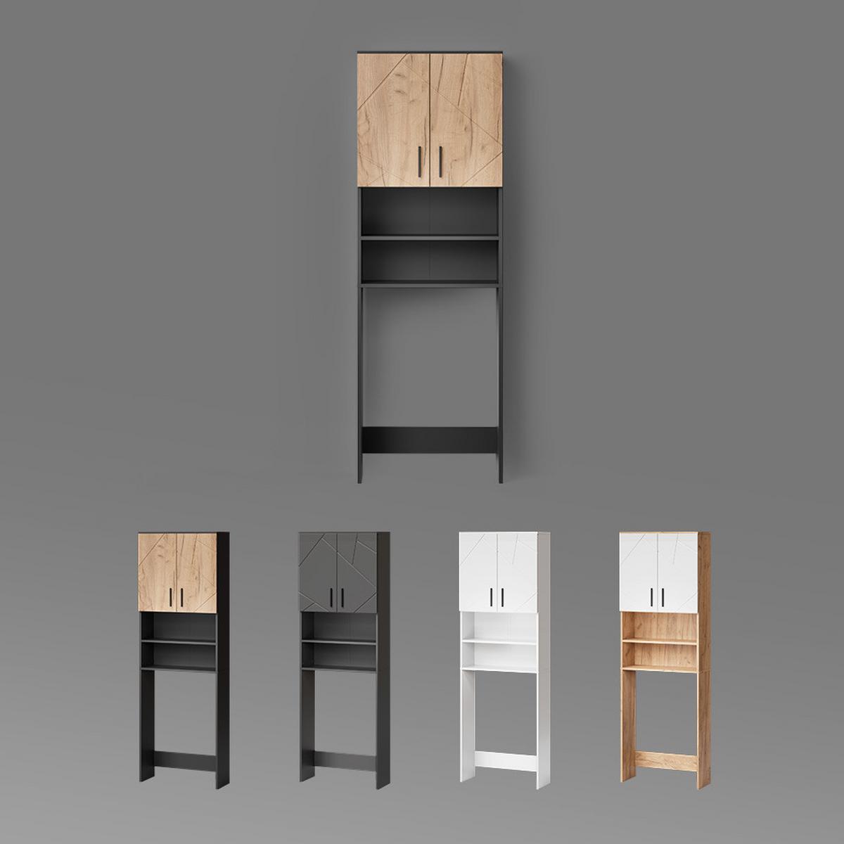 WASCHMASCHINENSCHRANK Ronco Weiß Hochglanz/Goldkraft Eiche 64 x 190.5 cm - Honigeiche/Weiß Hochglanz, Holzwerkstoff (64/190.5/26cm) - Livinity®